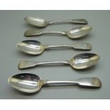 Five silver spoons including four William IV, 249g