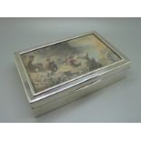 A silver cigar/cigarette box with stag hunting print, James Samuel Buel and Lewis Wilmot, London
