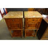 A pair of 19th Century French pine and marble topped table de nuits