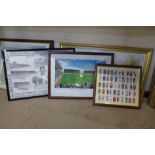 Two Notts County stadium prints, set of cigarette cards and a landscape print