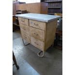An industrial metal six drawer cabinet