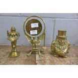 Brassware;- a Transvaal money box, a deity figure and a gong **PLEASE NOTE THIS LOT IS NOT