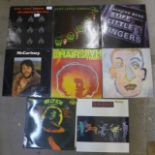 A collection of LP records including Stiff Little Fingers, Bob Dylan and Paul McCartney