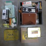 Two boxes of glass plate negatives, camera, bulbs, film, etc. **PLEASE NOTE THIS LOT IS NOT ELIGIBLE