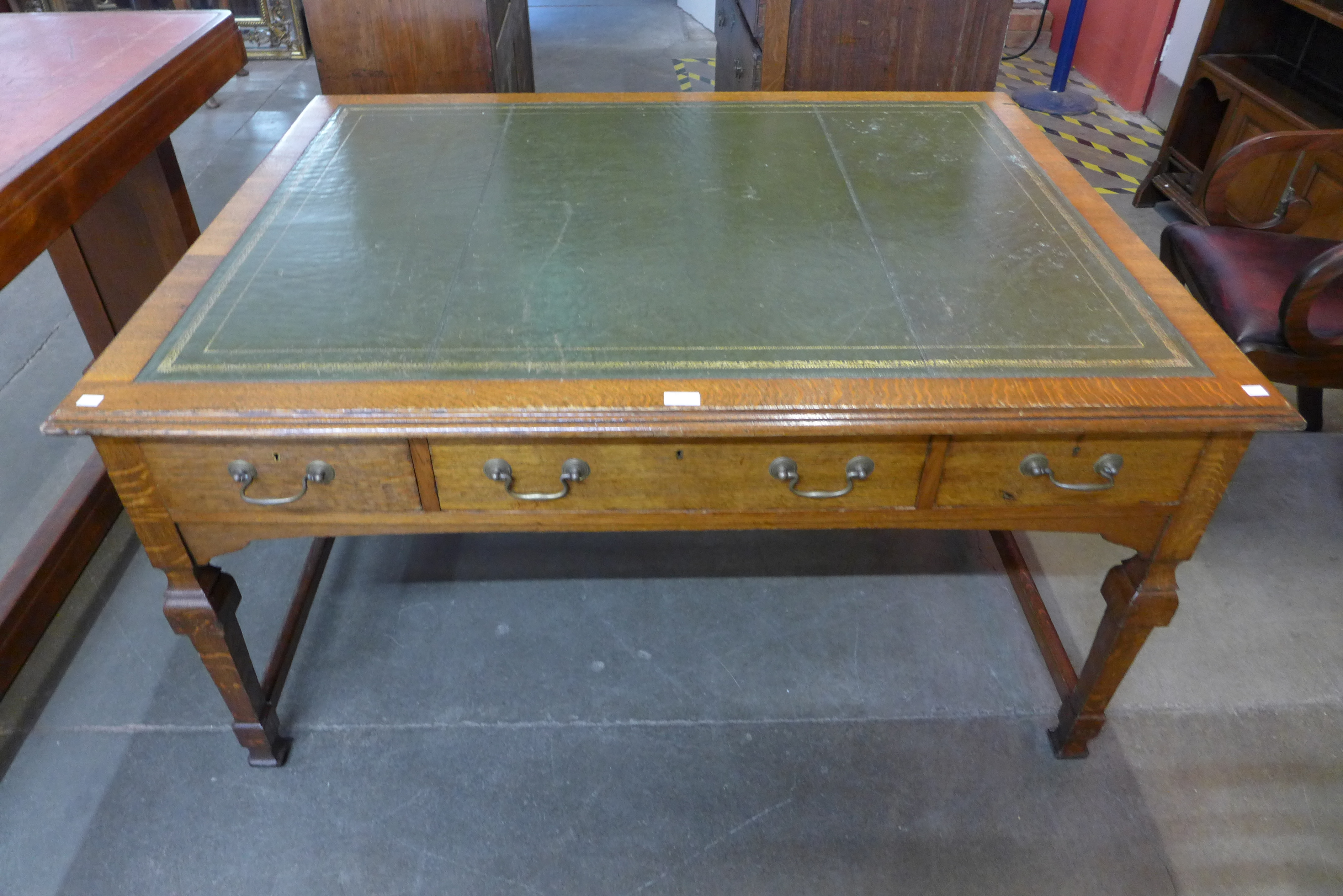 A Victorian oak and green leather topped library desk - Image 2 of 2