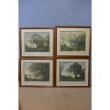 A set of four signed Jean Baptiste hand coloured etchings, framed