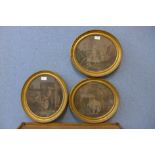 After Francesco Bartolozzi (1727-1815), set of three oval mezzotints, framed