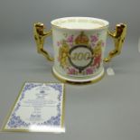 A Royal Albert Paragon commemorative two handled mug, Queen Elizabeth the Queen Mother, 100 Year