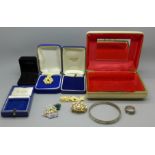Jewellery boxes, one containing silver rings and other jewellery
