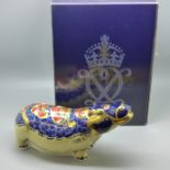 A Royal Crown Derby paperweight, Hippopotamus, an exclusive Gold Signature Edition, this being 1,