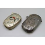 Two vesta cases converted into lighters, one hallmarked Chester 1901, one lacking agate inlay