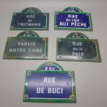 Five enamel French street signs