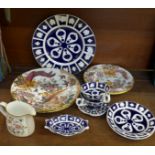 Two Royal Crown Derby unfinished pattern cups and saucers, small dishes and a plate, and Royal Crown