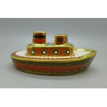 A Royal Crown Derby paperweight, Treasures of Childhood, Tugboat