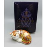 A Royal Crown Derby limited edition Marmelo paperweight with gold stopper and certificate, 879/2500,