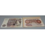 A ten pounds note, J.B. Page, Chief Cashier, and a 10 shillings note Beale Chief Cashier,