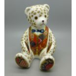A Royal Crown Derby Teddy bear paperweight with gold stopper