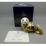 A Royal Crown Derby paperweight, Harbour Seal, limited edition number 2,171/4,500, gold stopper