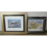 Two aviation prints, The Battle of Britain Memorial Flight by Trevor Mitchell and Lancaster over