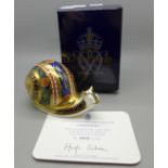 Royal Crown Derby paperweight, Garden Snail, limited edition of 4,500, this is no 4,430, signed in