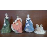 Two Coalport figures, A Letter to Santa and Regina and two Royal Doulton figures, Fair Lady and