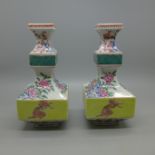 A pair of Chinese porcelain square section vases, 15cm