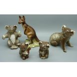 Four Beswick koalas and a Beswick kangaroo