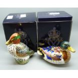 Two Royal Crown Derby bird paperweights, RCD Collectors Guild Exclusive Green Winged Teal, 11cm