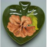 A Moorcroft Hibiscus heart shaped pin tray