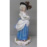 A Dresden porcelain figure of Georgiana Cavendish, Duchess of Devonshire, with family crest to the