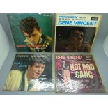Nine Gene Vincent 7" singles including six picture covers; Baby Blue, Hot Rod Gang, In Paris, Bird-