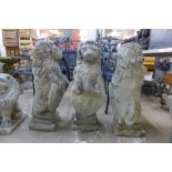 A set of three concrete heraldic lion garden figures