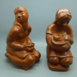 A pair of terracotta figures of women, one with child, 19.5cm