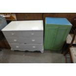 A painted chest of drawers and a cupboard