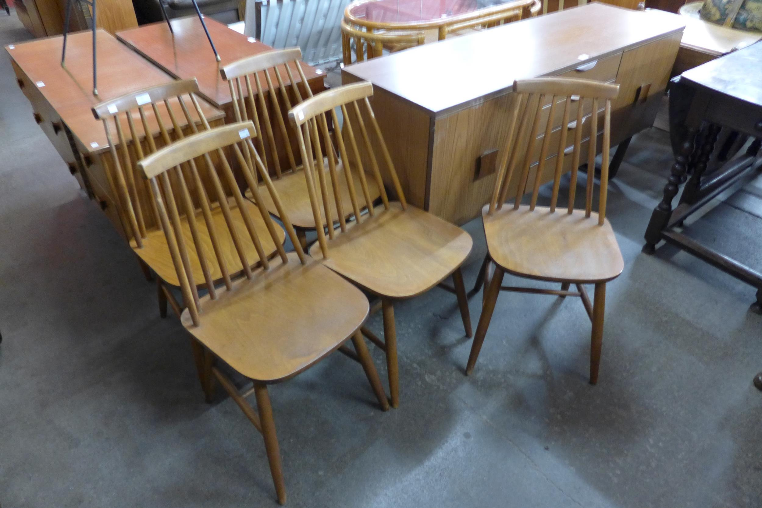 A set of five beech kitchen chairs