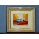 *Navarro, boats at sunset, oil on canvas, framed