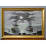 John Grenfell, On A Moonlight Tide, oil on canvas, framed