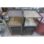 A pair of industrial metal cabinets and a box