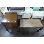 A burr walnut coffee table and a pot cupboard