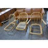 Three Ercol Blonde beech 203 model armchairs