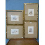 Manner of J.M.W. Turner, set of four landscapes, watercolour, framed