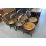 A set of six Victorian beech penny seat kitchen chairs