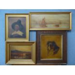 Four assorted English School oil paintings