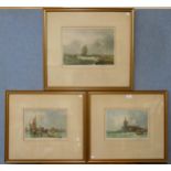 Two signed Venetian scene etchings and one other, framed