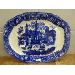 A large blue and white plate