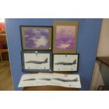 Five signed aviation prints and two others