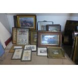 Assorted prints and 20th Century samplers