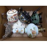 Three Victorian/Edwardian teapots and a table lamp **PLEASE NOTE THIS LOT IS NOT ELIGIBLE FOR