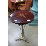 A Victorian inlaid mahogany and brass jardiniere stand