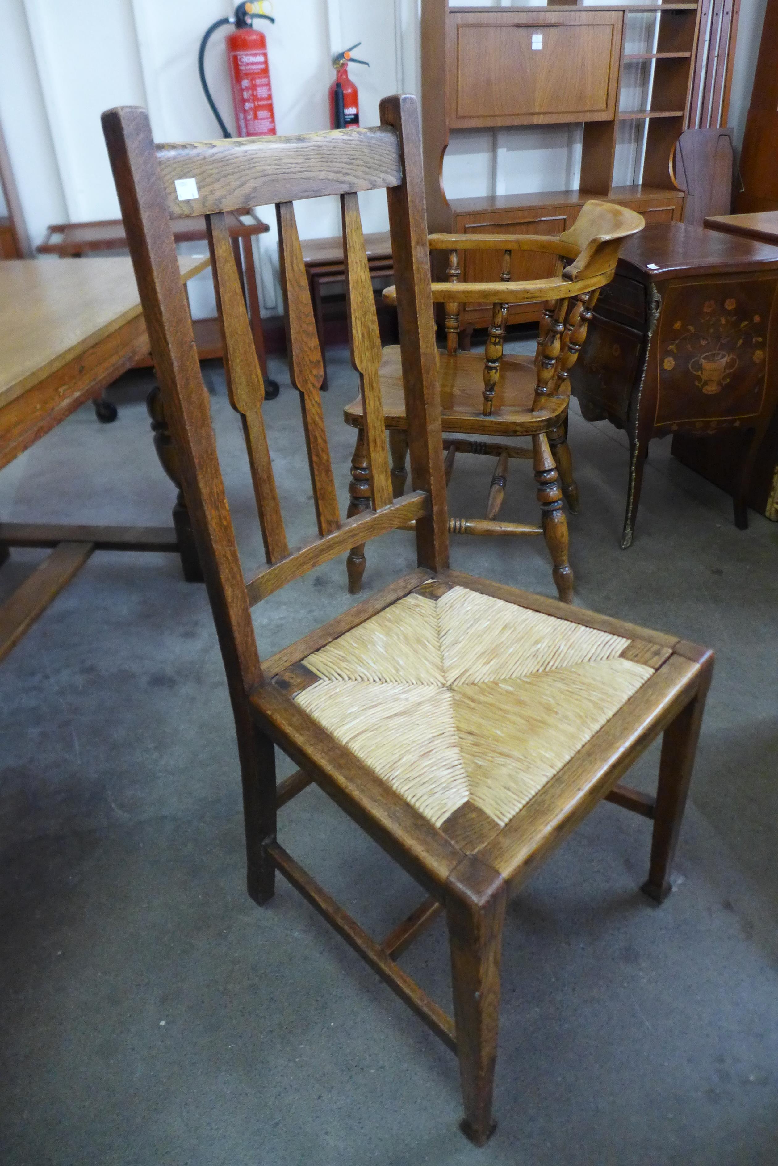 A set of eight Arts and Crafts oak rush seated chairs - Image 2 of 2